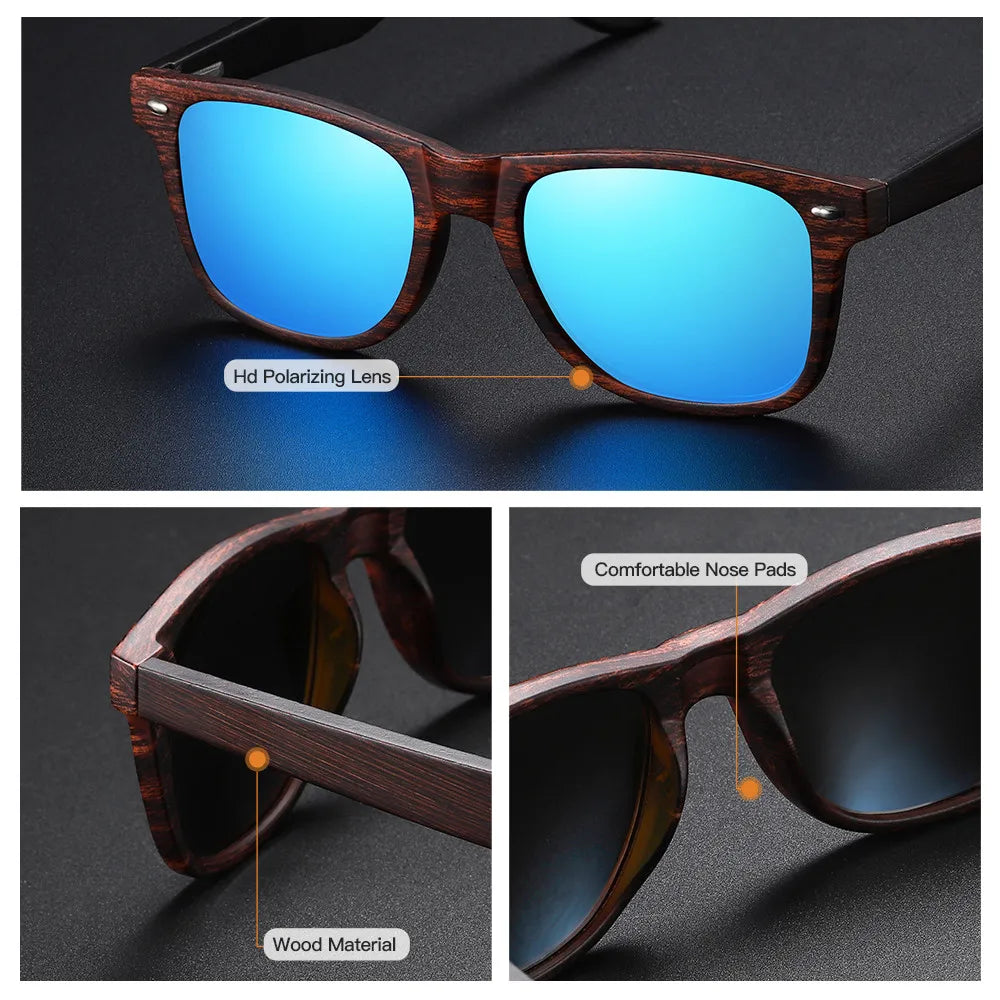 Handmade Natural Wooden Sunglasses Men Polarized Eyewear Women Mirror Vintage Oculos De Sol Masculino UV400 Polarized Lens