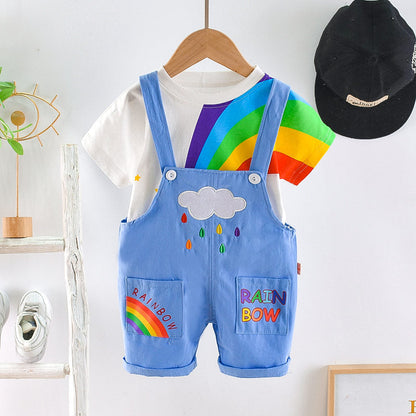 Summer Baby Boys Girls Clothes Infant Cotton Rainbow T Shirt Bib Pants 2pcs/Set Kids Garment Children Casual Sport Suit 0-4 Year