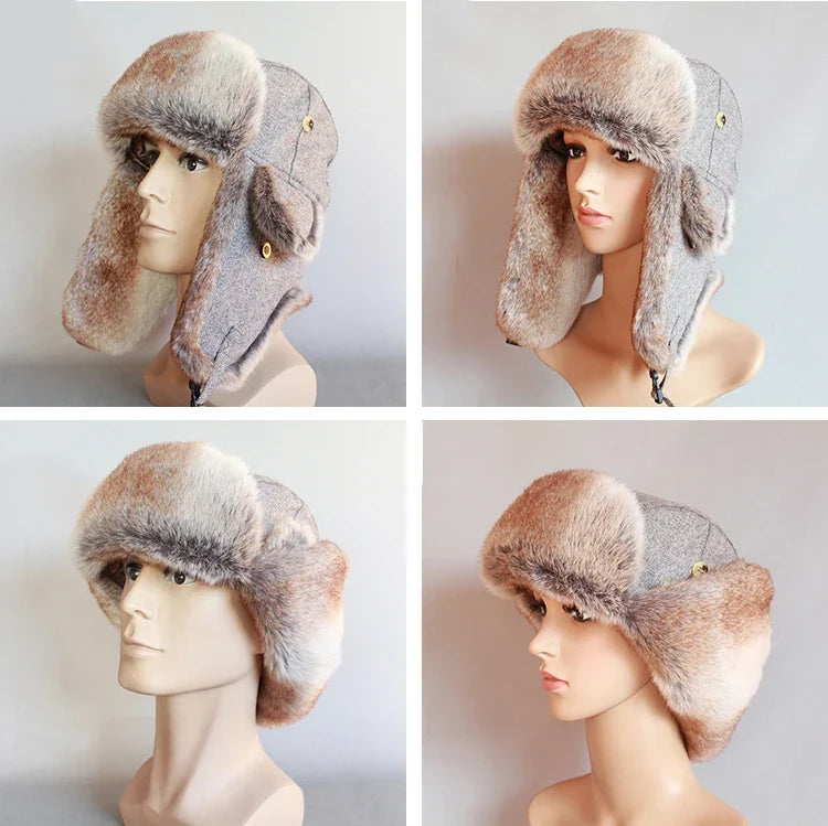 Russian Trooper Trapper Hat Winter  Bomber Hat Men Women Warm Faux Fur Hats with Ear Flaps