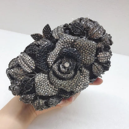 Green Pink Multicolored Rose Crystal Women Evening Clutches Bags Diamond Wedding Cocktail Party Purse And Stone Handbag