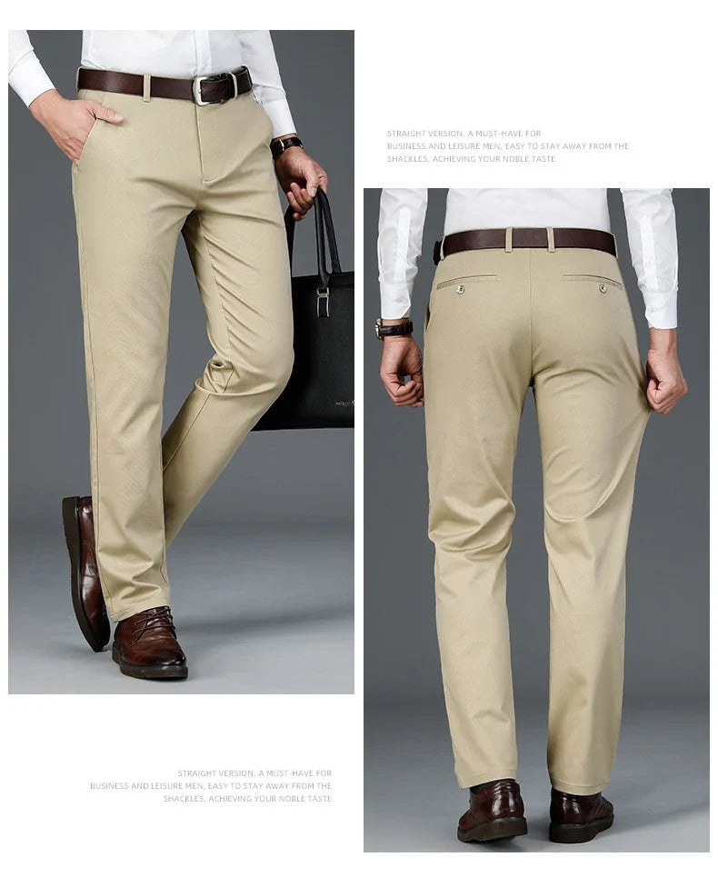 2023 Spring New Men's Bamboo Fiber Casual Pants Classic Style Business Fashion Khaki Stretch Cotton Trousers Male Brand Clothes
