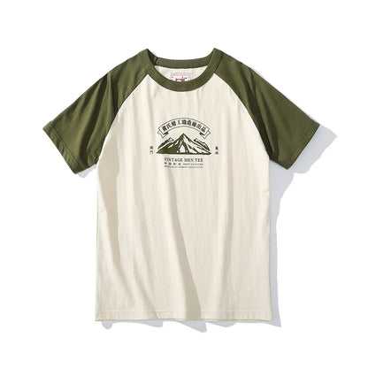 2024 Summer New Stitching Raglan Sleeve Man Retro Tshirt Women Casual Chinese Printing T-shirts Student Green Red Tee