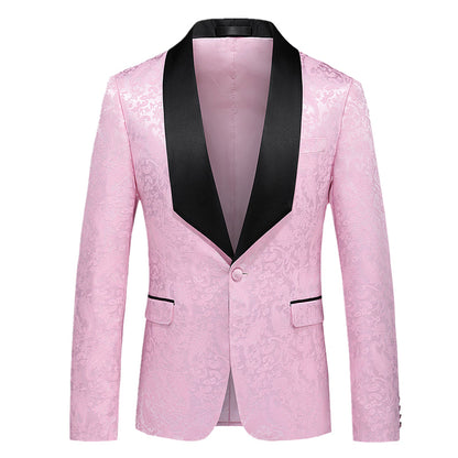 2026 New Men's White Rose Pattern Suit Jacket, Wedding Party Dress Coat, High Quality Men Slim Blazers Masculino Big Size M-6XL