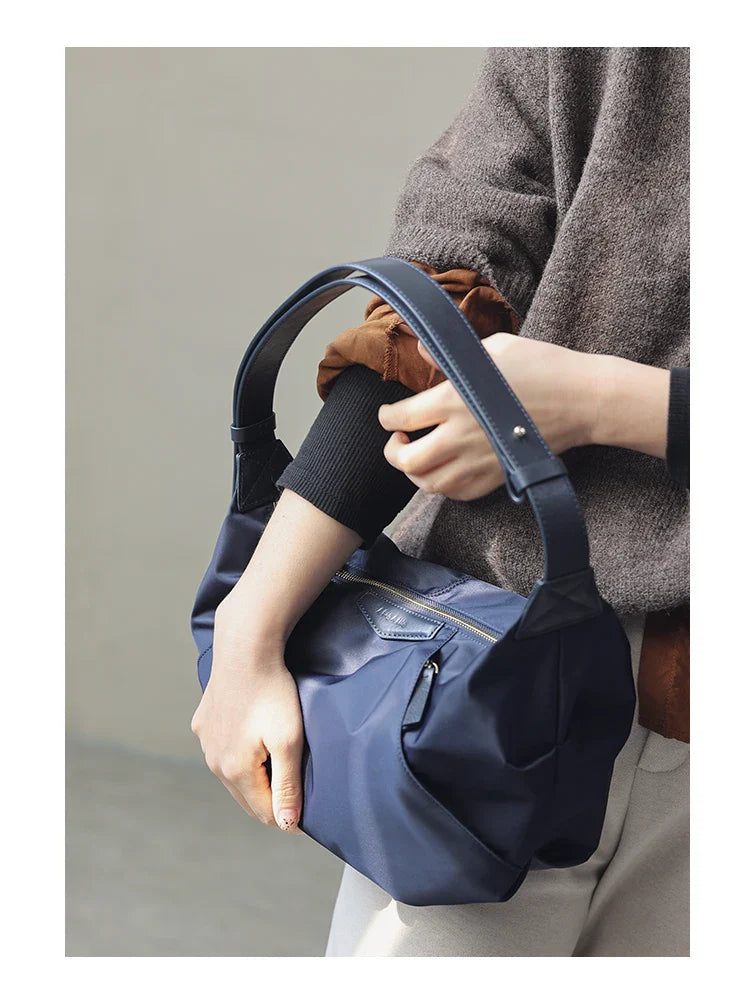 Lightweight Nylon Matching Genuine Leather Crossbody Bag High Quality Single Shoulder Bags Fashion Pleated Messenger Purses