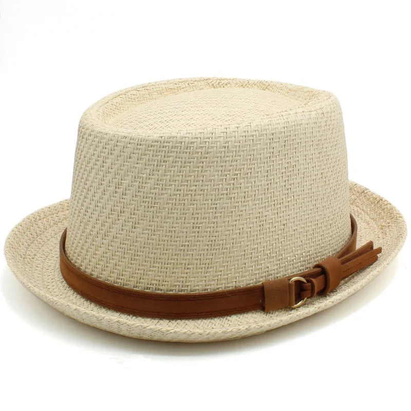 Men Women Classical Straw Pork Pie Hats Fedora Sunhats Trilby Caps Summer Boater Beach Outdoor Travel Party Size US 7 1/4 UK L