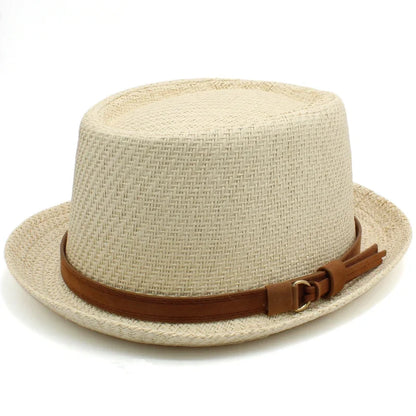 Men Women Classical Straw Pork Pie Hats Fedora Sunhats Trilby Caps Summer Boater Beach Outdoor Travel Party Size US 7 1/4 UK L
