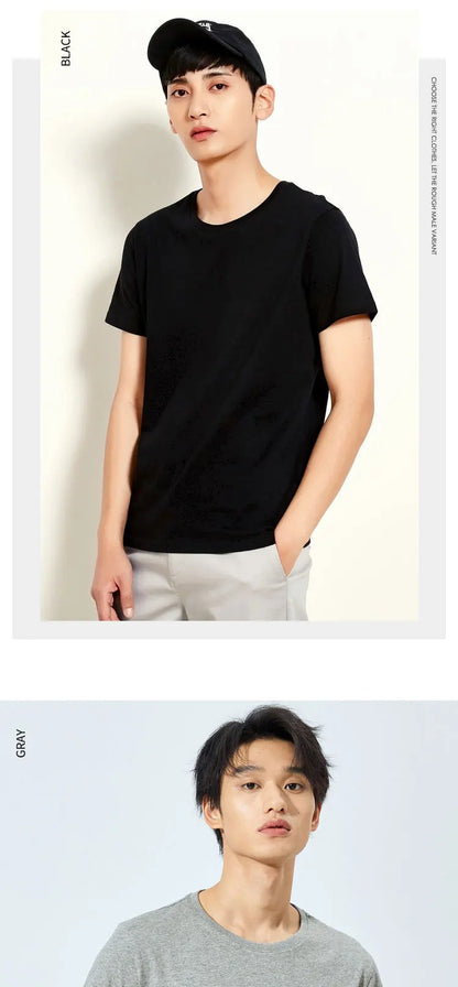 Summer Cotton T Shirts Men 2025 Simple O Neck Stretch Solid New Tops Clothing Casual Tshirt Man Streetwear Cool Tee Shirts