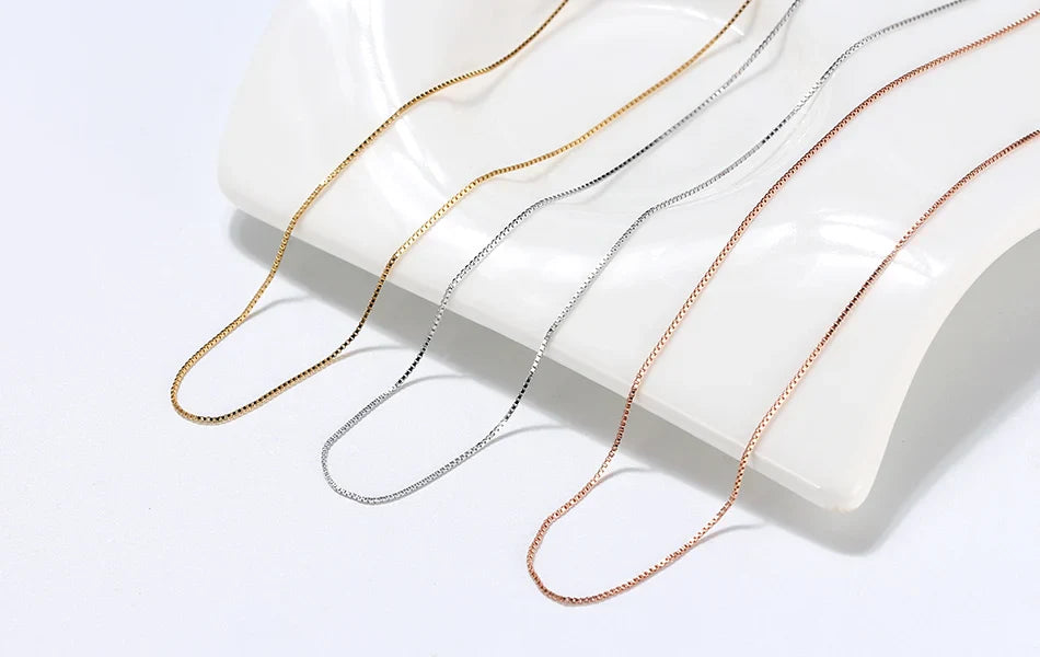 Slim 0.6mm Box Chain Necklace Italy 925 Silver Woman Man Necklace 45cm 18''Long  Jewelry Gift Wholesale OSC07