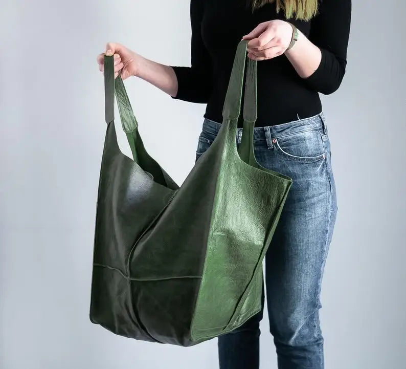Casual Soft Large Capacity Tote Women Handbags Designer Aged Metal Look Luxury Pu Leather Shoulder Bag Retro Big Shopper Purses