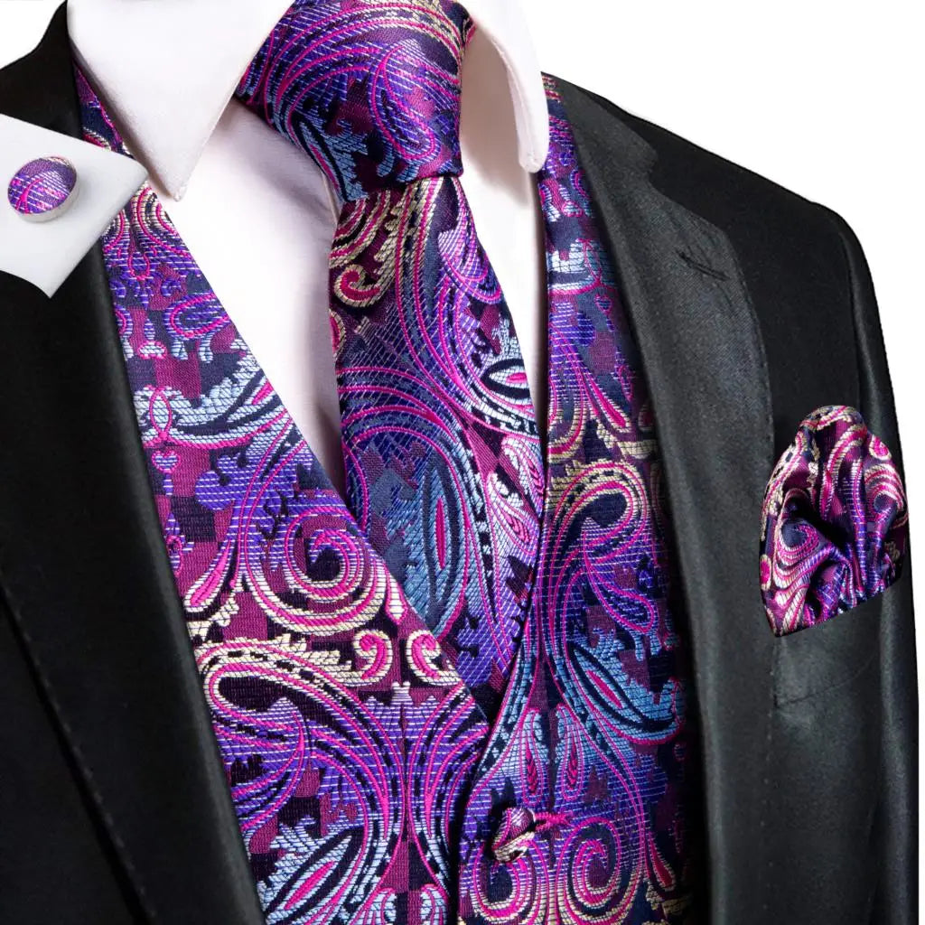 Fashion Silk Vest For Men Classic Gold Champane Yellow Waistcoat Jacket Tie Hankerchief Cufflinks Sets Dress Suit Wedding Hi-Tie