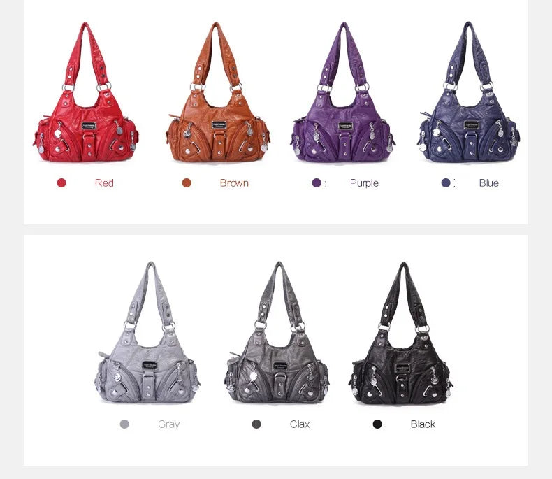 Vintage Women Handbags Soft Bag Small Top-handle Purse Fashion Satchel Multi-Pockets Shoulder Bag Hobos Phone Pack Tote Bag