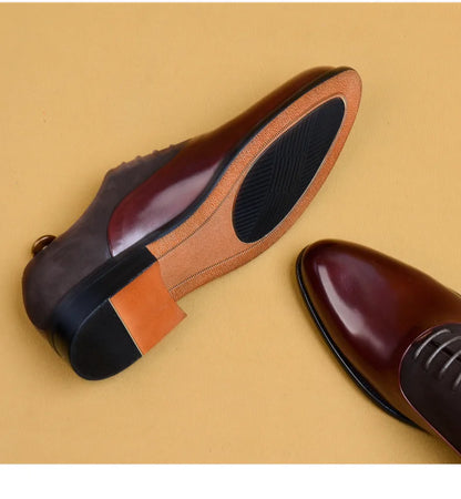 Genuine Cow Leather Brogue Wedding Business Men Casual Flats Vintage Handmade Oxford Shoes For Men Black Burgundy 2024