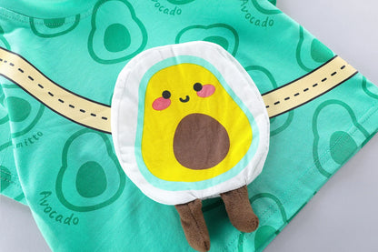 New Toddler Boys Fashion Casual Clothes Outfits 0-5years Baby Girls Print T-shirt with Cartoon Bag+Denim Shorts Summer Clothing