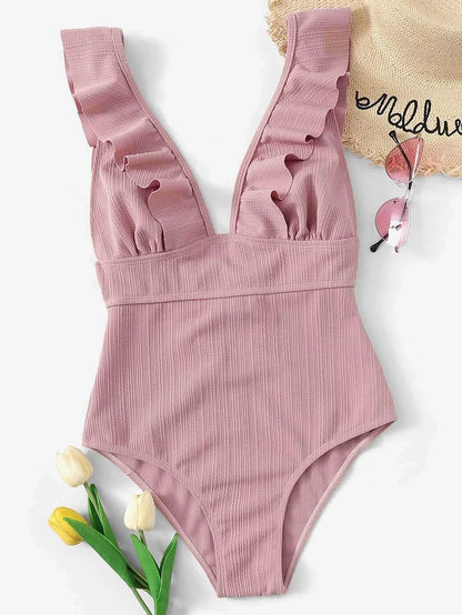 Sexy Ruffle Swimwear Women`s 2025 Deep V One Piece Swimsuit Female Bathing Suit Woman Bodysuit Swimming for Beach Wear Monokini