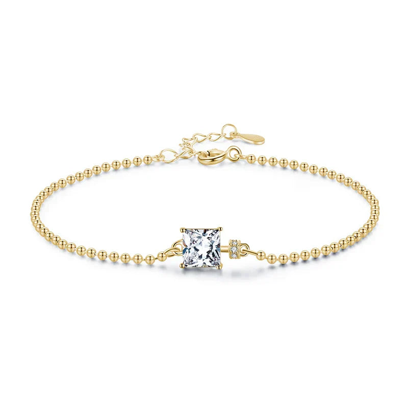 Classic Square Clear CZ Bracelets Solid 925 Sterling Silver Charm Beads Chain Bracelet For Women Wedding Fine Jewelry