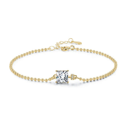 Classic Square Clear CZ Bracelets Solid 925 Sterling Silver Charm Beads Chain Bracelet For Women Wedding Fine Jewelry
