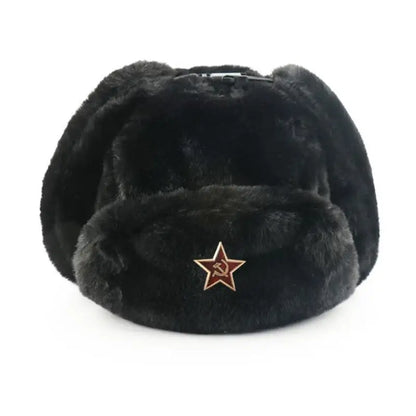 Soviet Badge Ushanka Men&Women Bomber Hats CCCP Army Pilot Trapper Trooper Hat Winter Faux Rabbit Fur Earflap Snow Caps