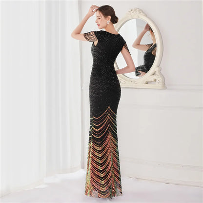 Elegant V Neck Mermaid Evening Dress Long Luxury Beads Women Evening Party Dresses 2025 New Formal Dress 19085