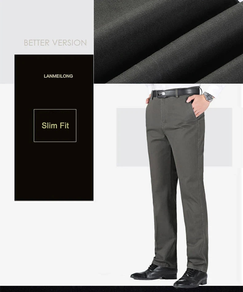 New Arrival 100% Cotton Summer Autumn Men's Casual Pants Fashion Solid Black Beige Gentle Thicken Trousers Brand Smart Suit Pant
