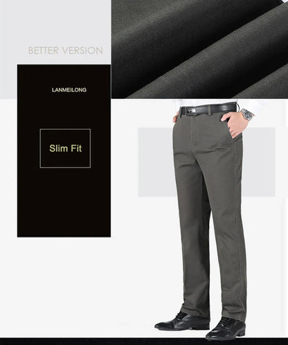 New Arrival 100% Cotton Summer Autumn Men's Casual Pants Fashion Solid Black Beige Gentle Thicken Trousers Brand Smart Suit Pant