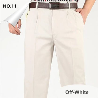 Men Pants Thin Summer Cotton Straight Trousers Plus Size 40 42 44 46 Business Hombre Beige Grey Dark Blue Office Formal Pantolon