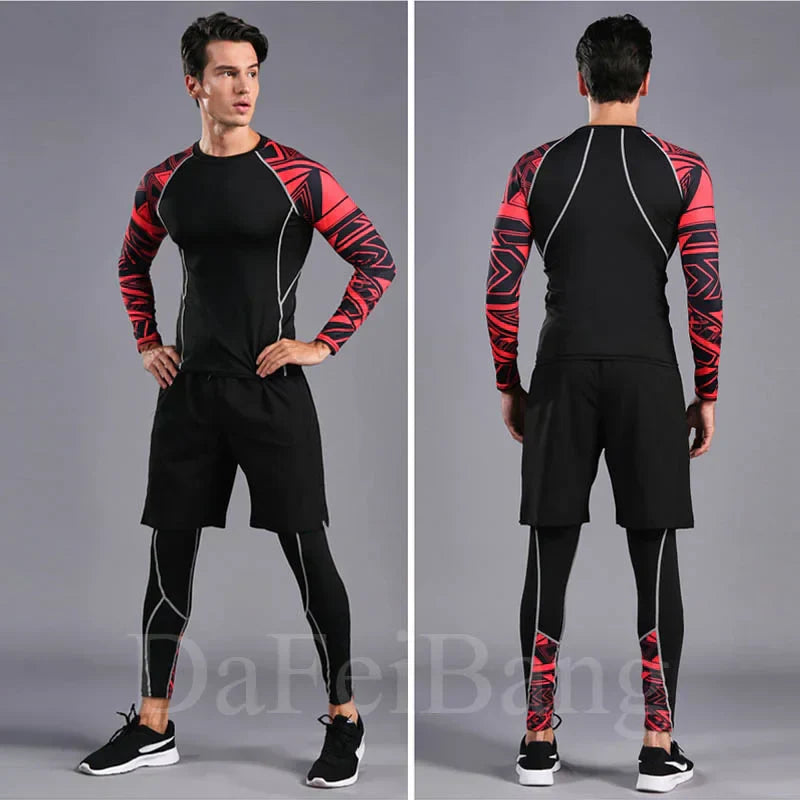 Man Compression Sports Suit Quick Drying Perspiration Fitness Training MMA Kit Rashguard Male Sportswear Jogging Running Clothes