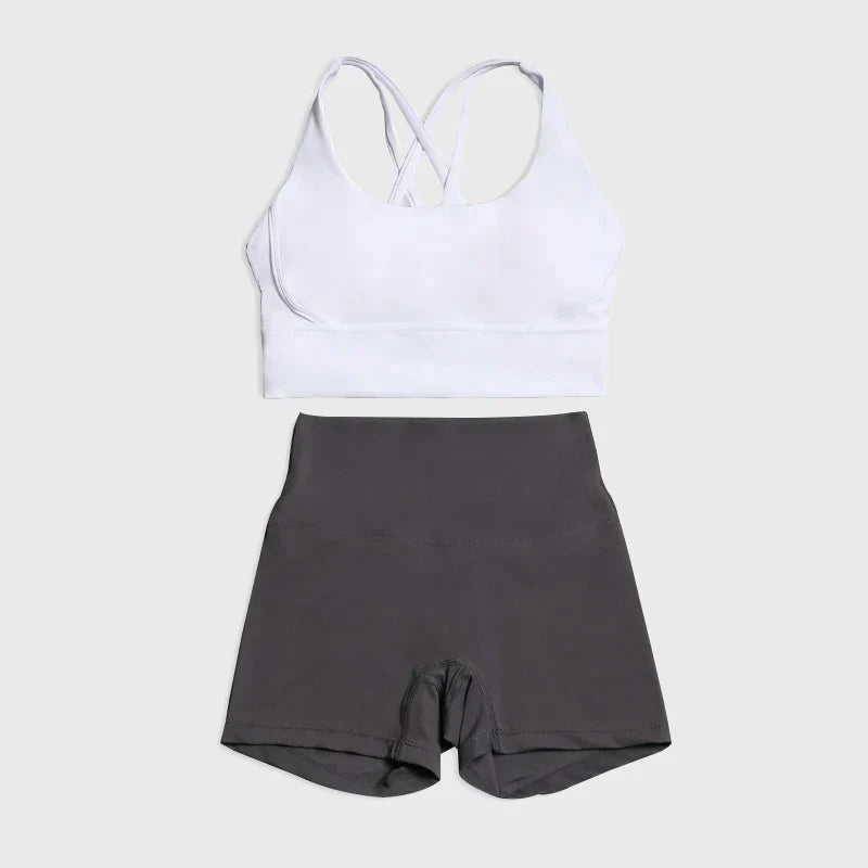 SOISOU Gym Womens Clothing Shorts Sets Yoga Women's Tracksuit Sexy Bra High Waist Short Sportwear Elastic Set Woman 2 Pieces