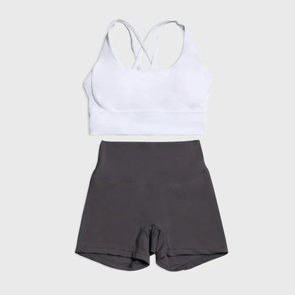 SOISOU Gym Womens Clothing Shorts Sets Yoga Women's Tracksuit Sexy Bra High Waist Short Sportwear Elastic Set Woman 2 Pieces