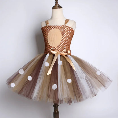 Deer Costume for Girls Halloween Christmas Tutu Dress Reindeer Elk Cosplay Fancy Dress Up Kids Girl Birthday Party Clothes 1-12Y