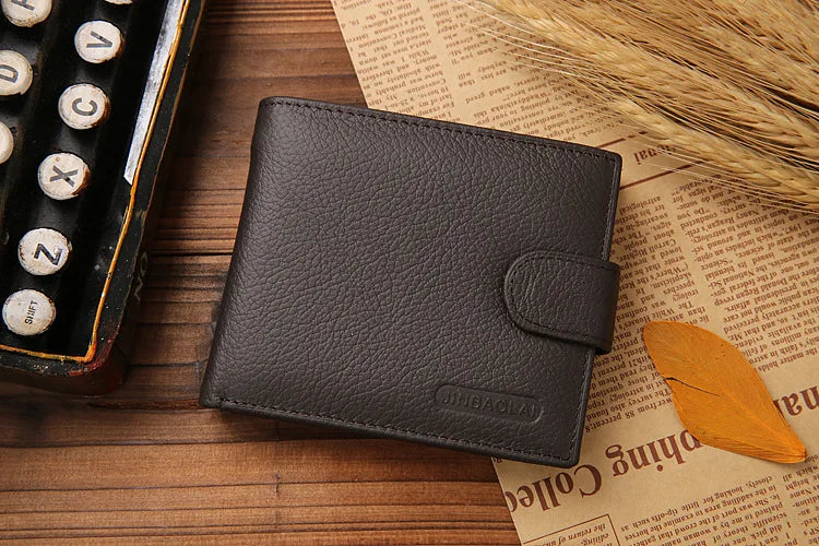 Retro Men Wallets Genuine Leather Card Horder Short Zipper Buckle Male Wallet Coin Pocket Photo Holder Men's Wallet