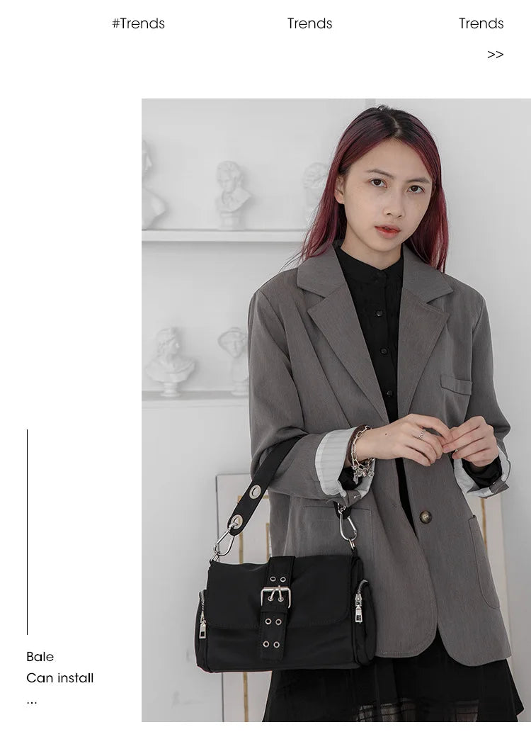 Nylon Women Shoulder Crossbody Bag Black Fashion Rivet Axillary Bags Brand Design Ladies Female Handbag Small Black Bolsa Femini