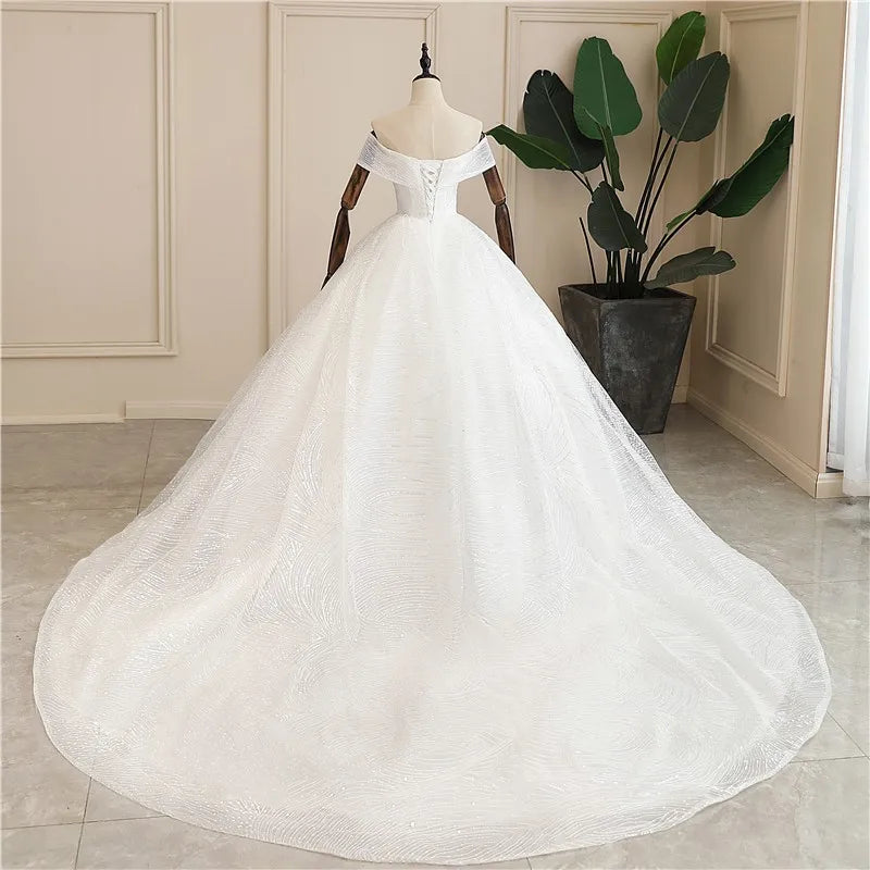 Cheap Wedding Dress Shiny Wedding Dress Classic Boat Neck Bridal Party Gown Vestido De Noiva Robe De Mariee Customized