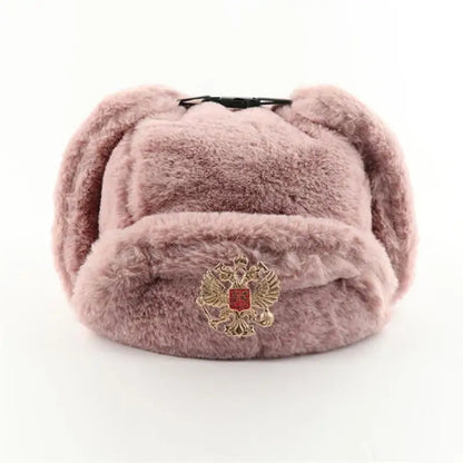 Soviet Badge Ushanka Men&Women Bomber Hats CCCP Army Pilot Trapper Trooper Hat Winter Faux Rabbit Fur Earflap Snow Caps