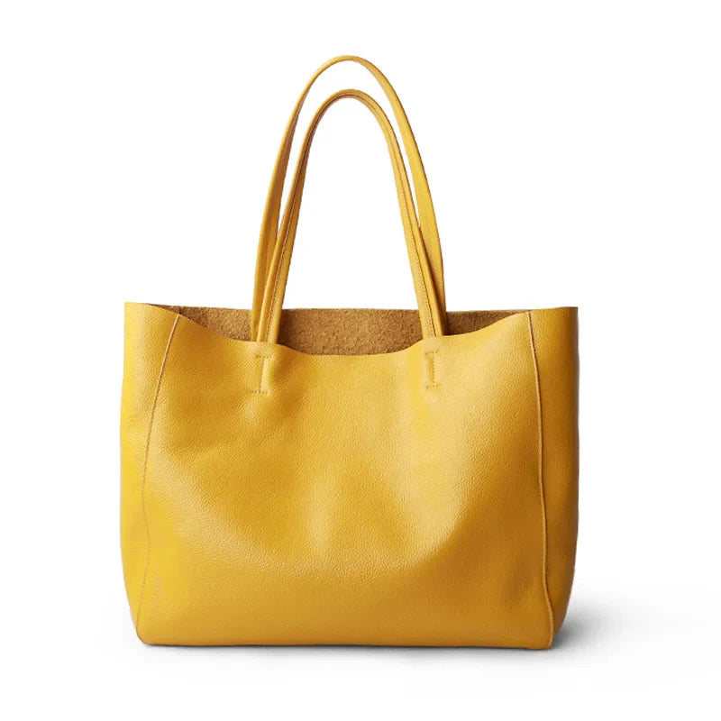 2023 New Women Deluxe Cowhide Genuine Leather Totes Handbag Lady Simple Soft Satchels Bag High Capacity Waterproof Shopping Bags