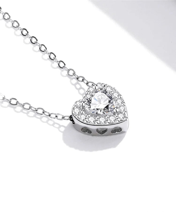 925 Sterling Silver Bright Love Necklace Chain Dazzling Shiny Heart Shape Crystal Charm Wedding Engagement Jewelry SCN455
