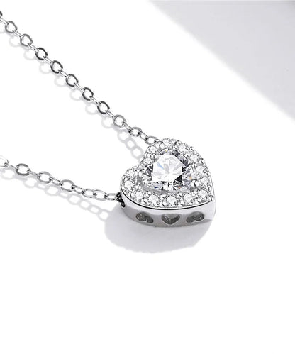 925 Sterling Silver Bright Love Necklace Chain Dazzling Shiny Heart Shape Crystal Charm Wedding Engagement Jewelry SCN455