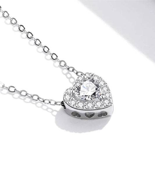 925 Sterling Silver Bright Love Necklace Chain Dazzling Shiny Heart Shape Crystal Charm Wedding Engagement Jewelry SCN455