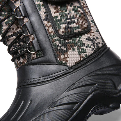 New Winter Camouflage Snow Men Boots Rain Shoes Outdoor Waterproof With Fur Plush Warm Male Casual Mid-Calf Work Motorcycle Boot