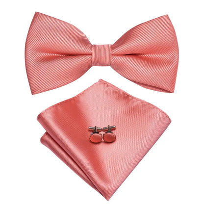 Luxury Silk Mens Vests Rose Gold Pink Striped Waistcoat Necktie Bowtie Hanky Cufflinks Set Waist Jacket For Men Wedding