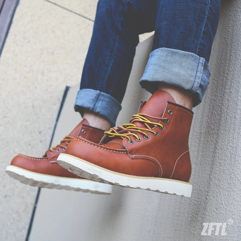 Men's Ankle Boots American retro tooling boots Casual Crazy Horse Leather Men's Boots Vintage Man Lace up Boots 2025