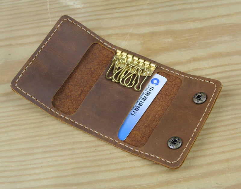 Handmade Vintage Genuine Leather Key Holder Men keyChain Cover Leather Key Wallet Men key case bag Women Key Organizer