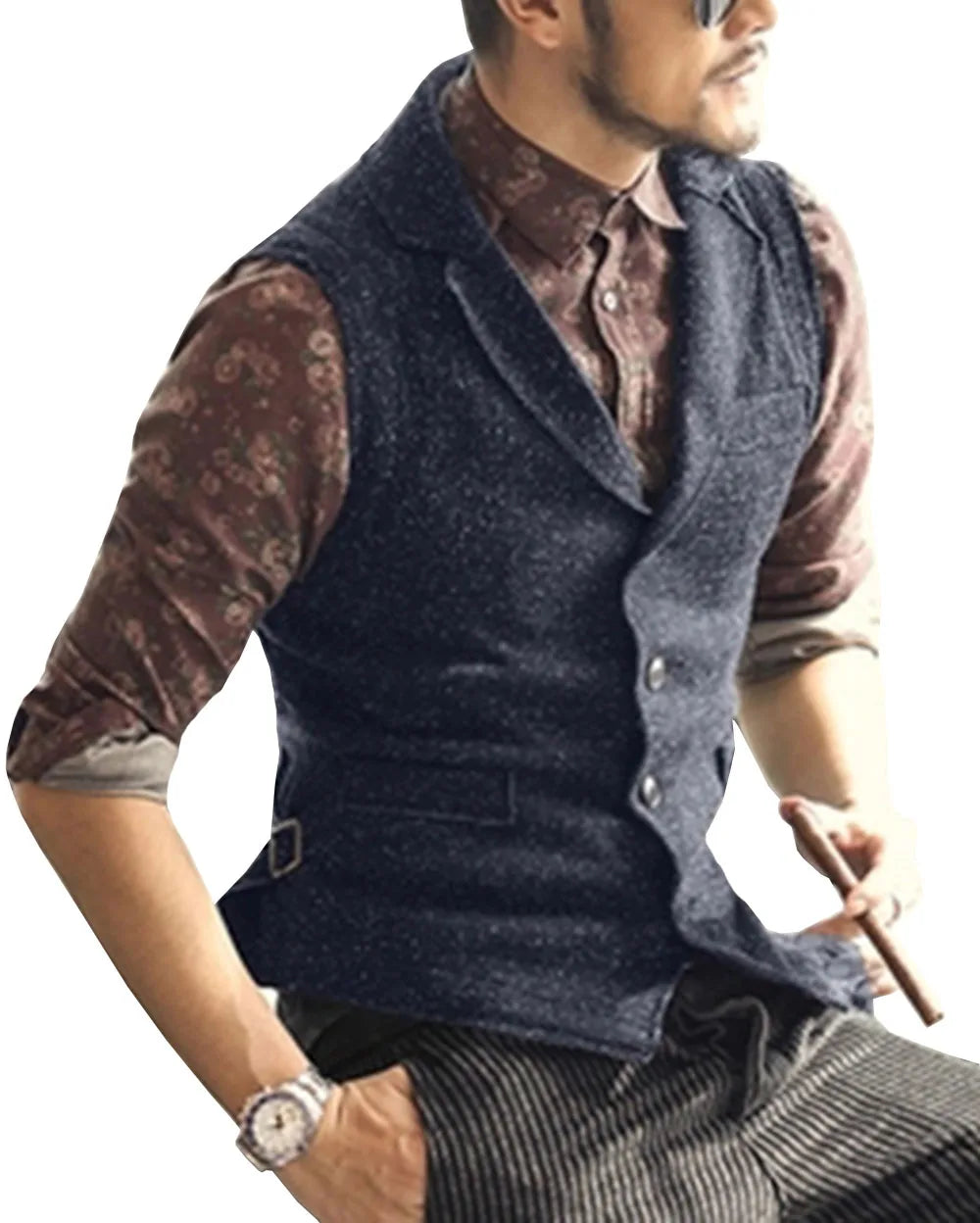 Mens Suit Vest Brown Single-breasted Navy Slim Fit Waistcoat Casual Lapel Neck Formal Business Groomman For Wedding Best Man