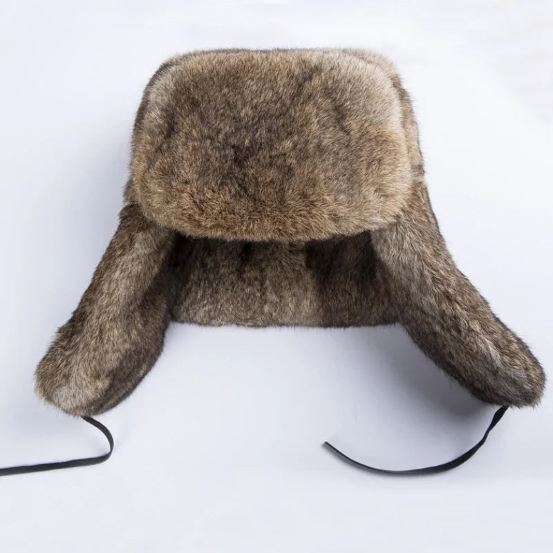 Thick Warm Trapper Hat Men Real Rabbit Fur Earflap Russian Cap Male Plus Size Winter Hats for Men Ski Russian Hat