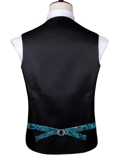 Fashion Silk Vest For Men Classic Gold Champane Yellow Waistcoat Jacket Tie Hankerchief Cufflinks Sets Dress Suit Wedding Hi-Tie