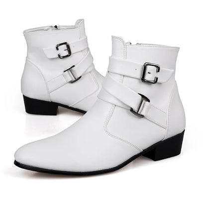 Fashion Men Spring Autumn Pointed Toe Height Increase Chelsea Ankle Boots Western High Top Casual Shoe PU Leather
