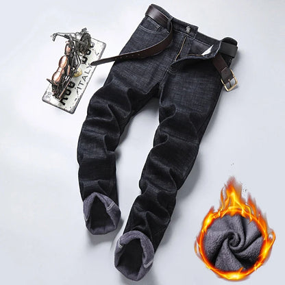 2024 New Jeans Brand Autumn Winter Jeans Warm Flocking Warm Soft Men Activities Warm Fleece Men Jeans Black Blue  Colors
