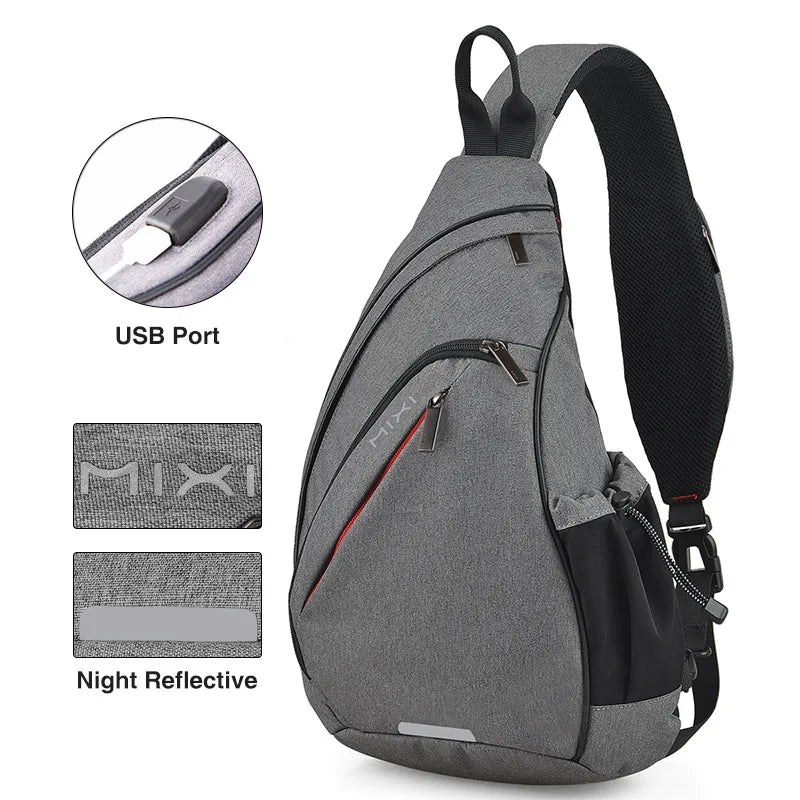 Men One Shoulder Backpack Women Sling Bag Crossbody USB Boys Cycling Sports Travel Versatile Fashion Bag Student School