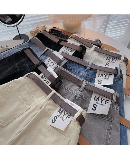 Straight Jeans Women with Belt Vintage Basic Blue Ankle-length Denim Pants Boyfriend Gray Jeans Korean 2021