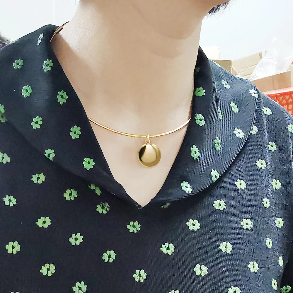 Vintage Simple 925 Sterling Silver Necklace Geometric Choker Shiny And Delicate Collarbone Chain For Women's Golden Jewellery