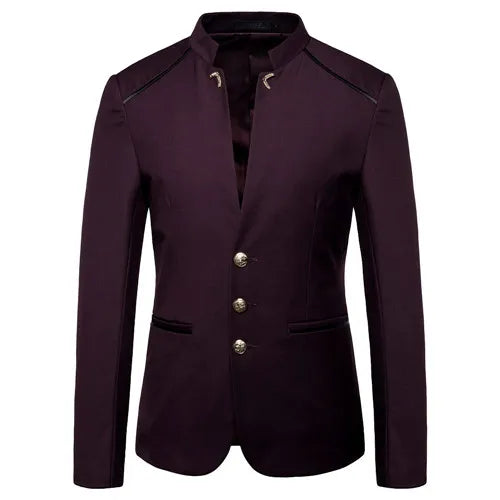 2026 New Men's Black Blazers Coat, Masculino Single Breasted Stand Up Collar Men Long-Sleeved Terno Jacket, Blue Red Overcoat
